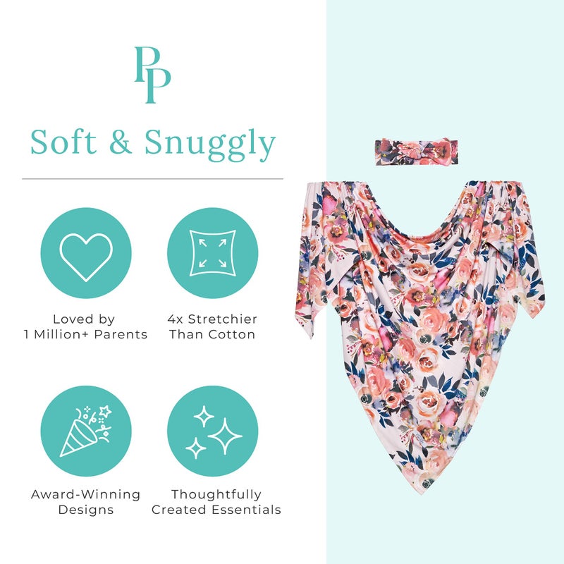 Posh Peanut Swaddle Blanket & Headband Set â€“ Viscose from Bamboo Stretchy Baby Swaddle for Newborn Girls, Receiving Blanket or Nursing Cover - Image 4